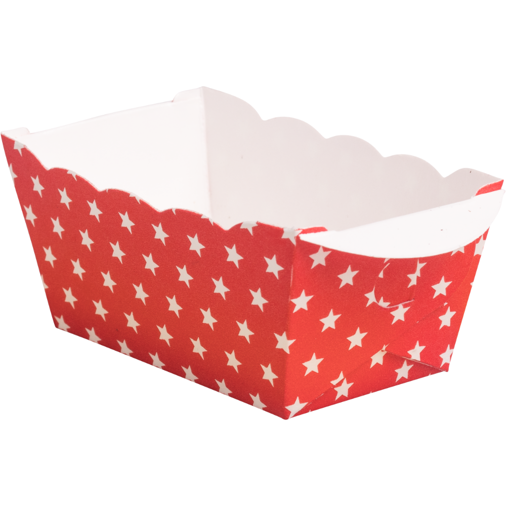 Mini baking moulds small stars white on red, plano
