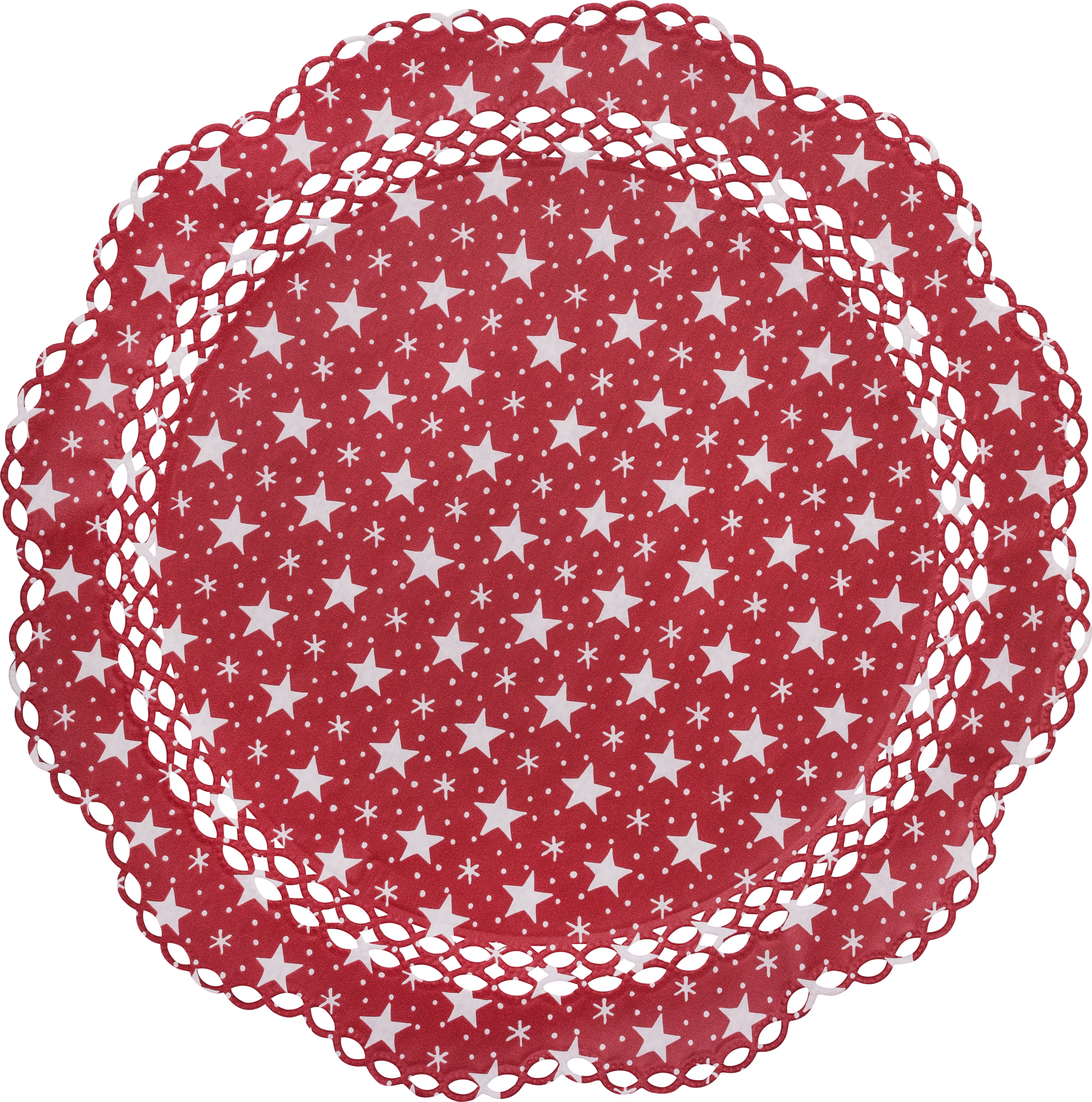 Doilies stars white on red, Ø 36 cm 