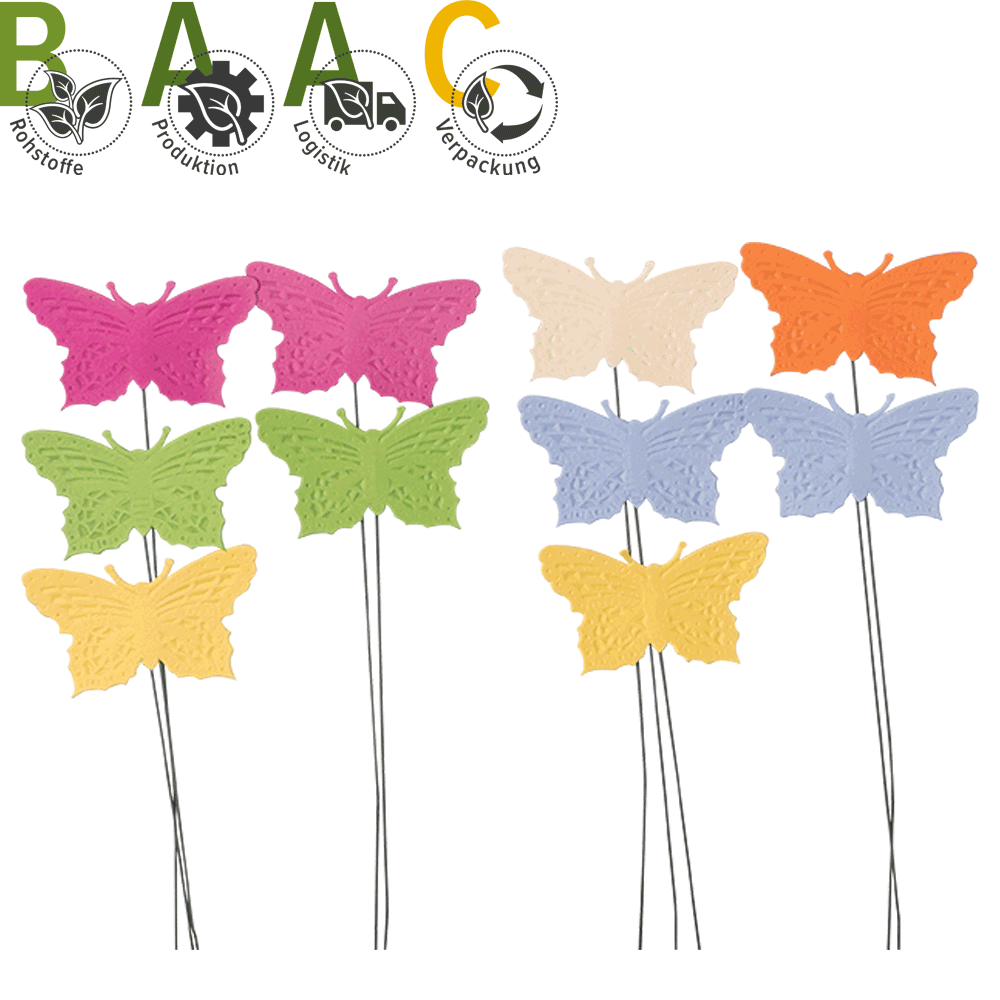 Schmetterlinge am Draht farbig sortiert, 4 x 6,5 cm