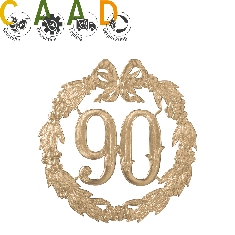 Anniversary shields/ number "90" gold, Ø 24 cm 