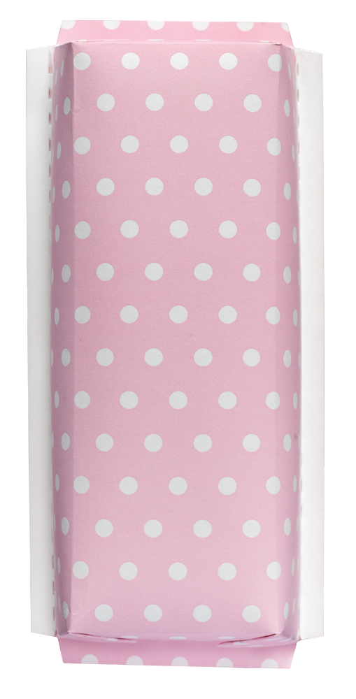 XXL-Backform Punkte weiß auf rosa, aufgestellt • 20 x 7 x 5,5 cm