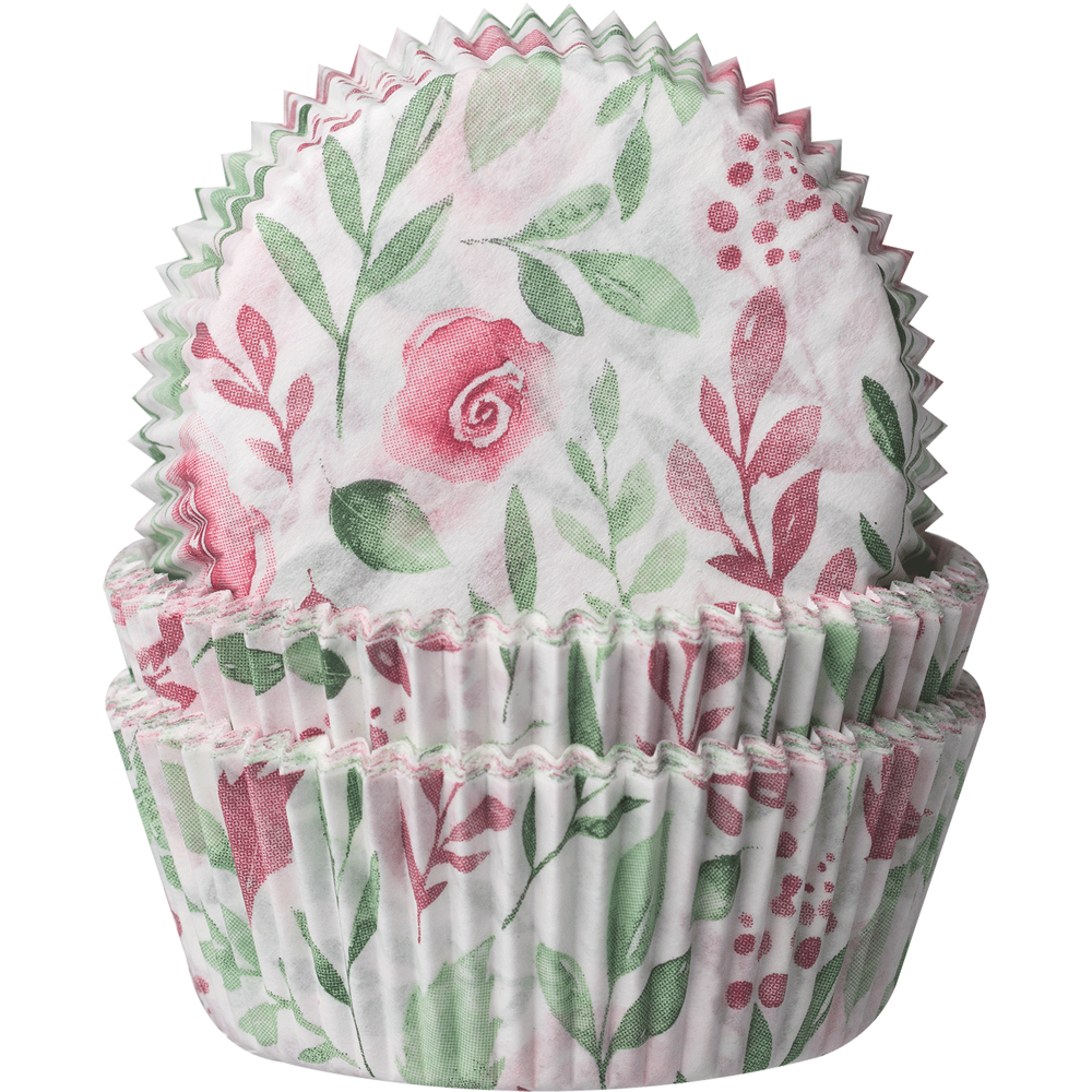 Muffinförmchen Rosen rosa/grün • 5 x 2,5 cm