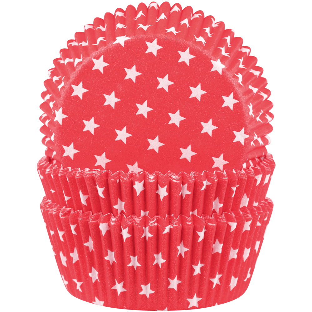 Baking cups Small stars white on red • 5 x 2,5 cm