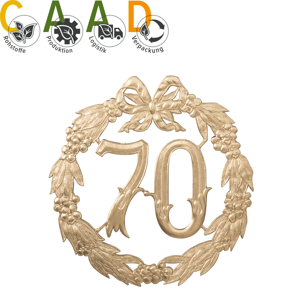Anniversary shields/ number "70" gold, Ø 24 cm 