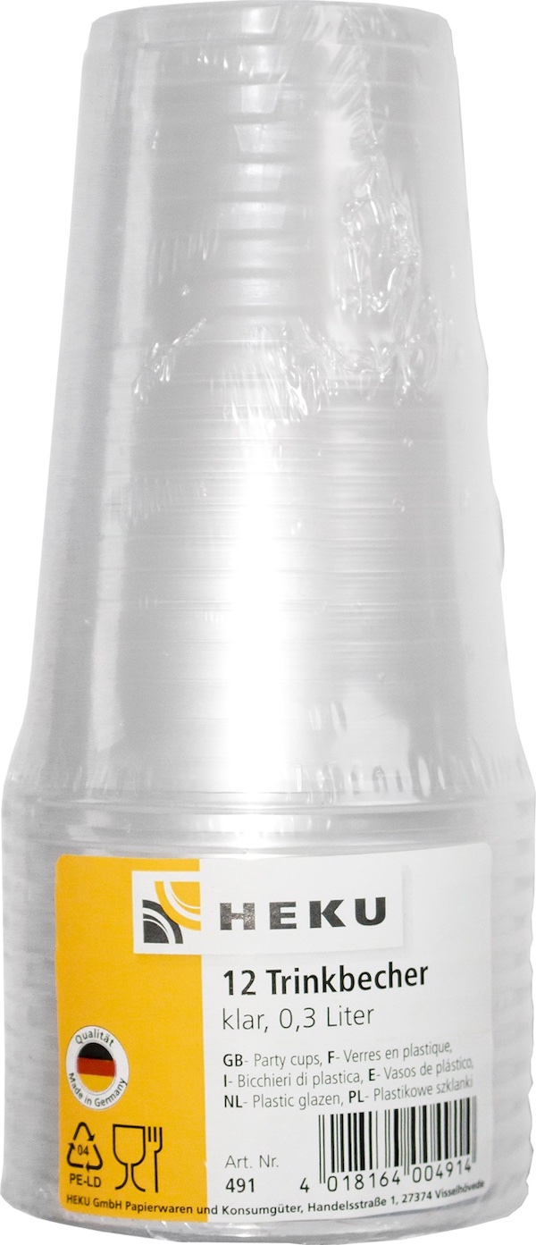 Drinking cups, transparent, disposable, 0.3 l