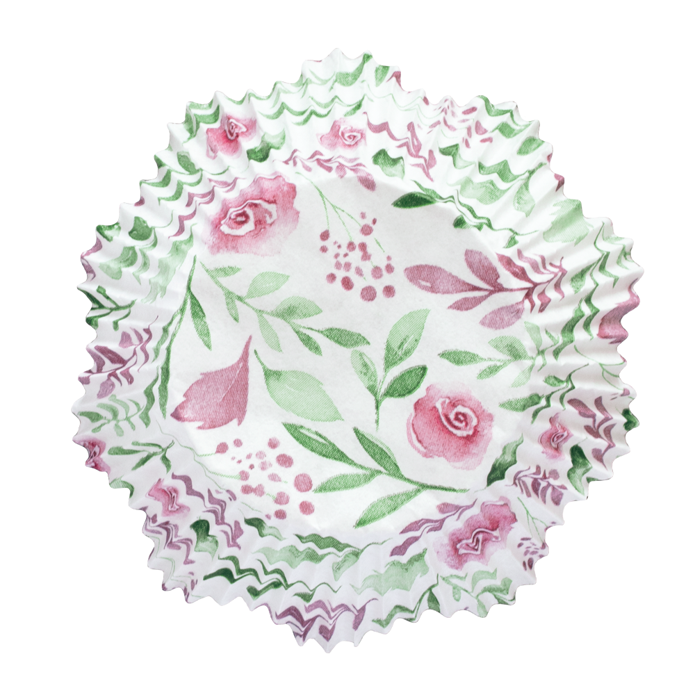 Crown baking cups Roses pink/green