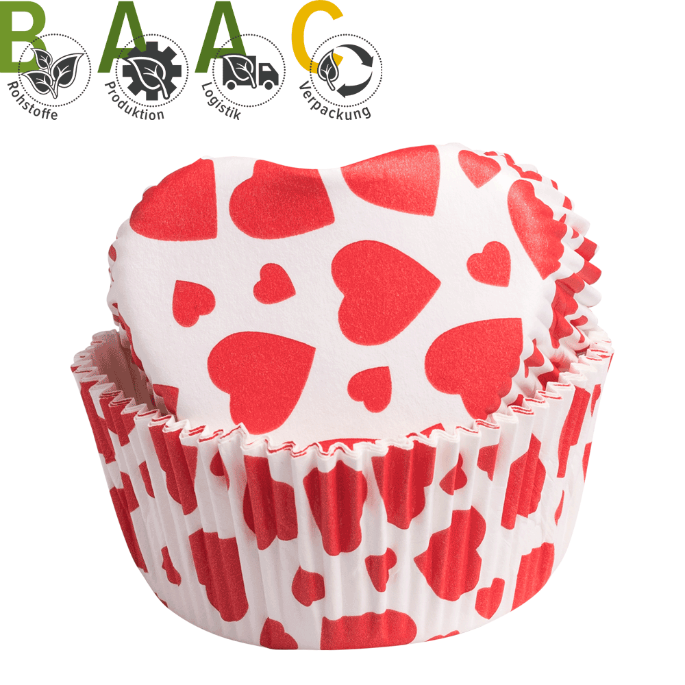 Stable baking moulds heart white with red hearts