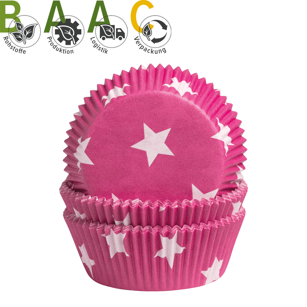 Baking cup Stars white on pink • 5 x 2,5 cm